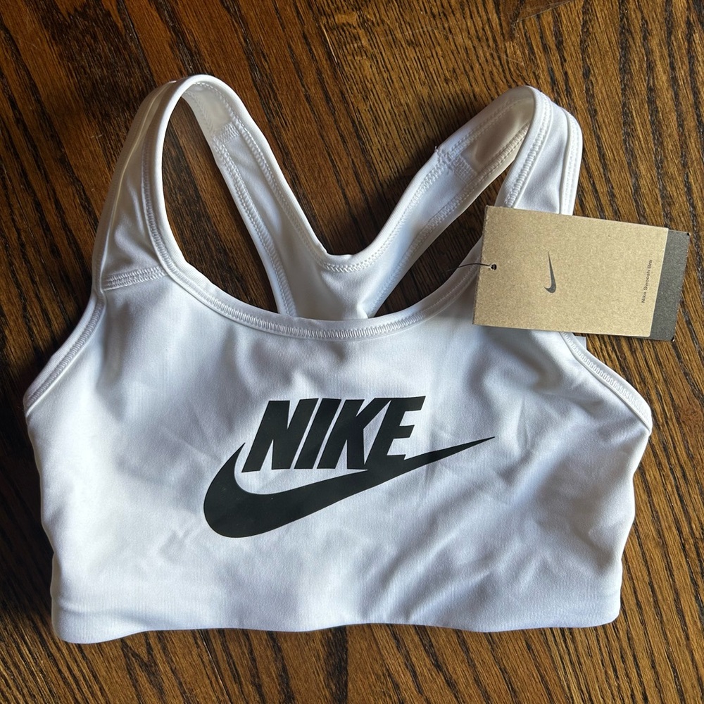 Nike White and Black Logo Sports Bra